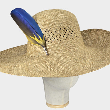 Blue Macaw parrot feather hat pin