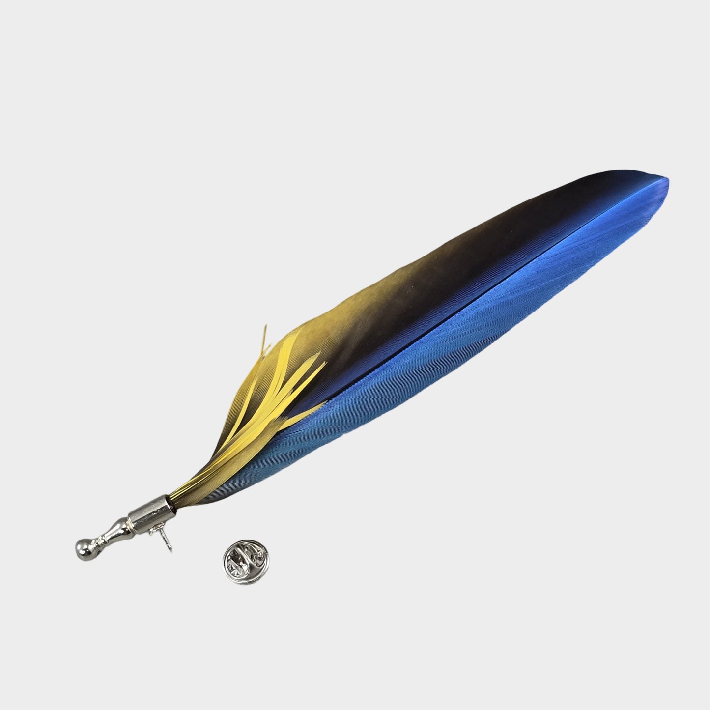 Blue Macaw parrot single feather hat pin