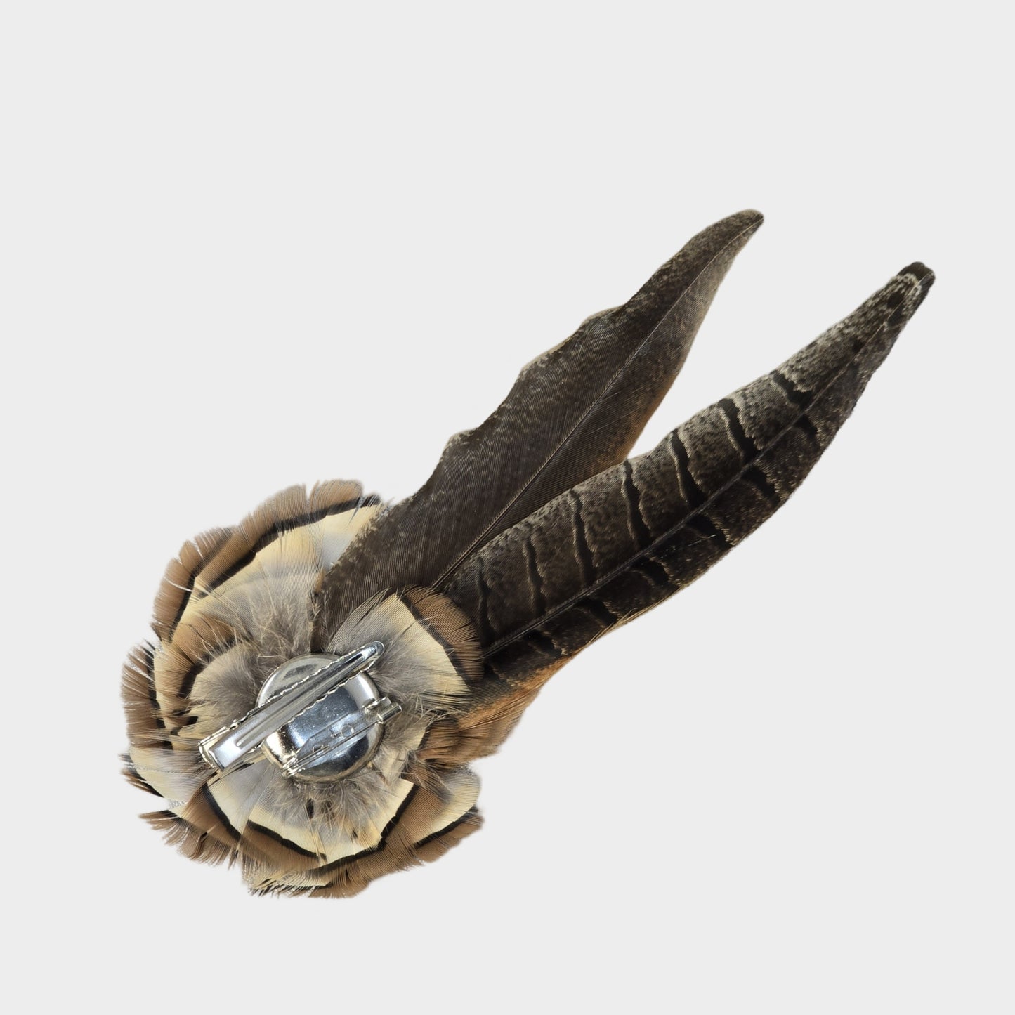 Feather flower brooch, hat adornment