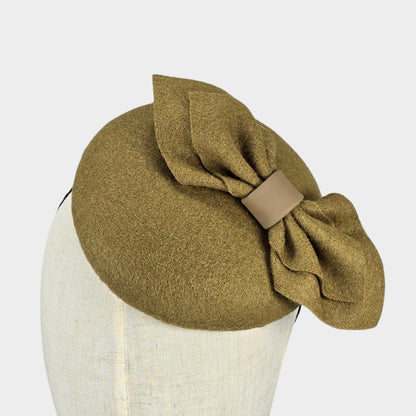 Olive green felt pillbox hat with bow