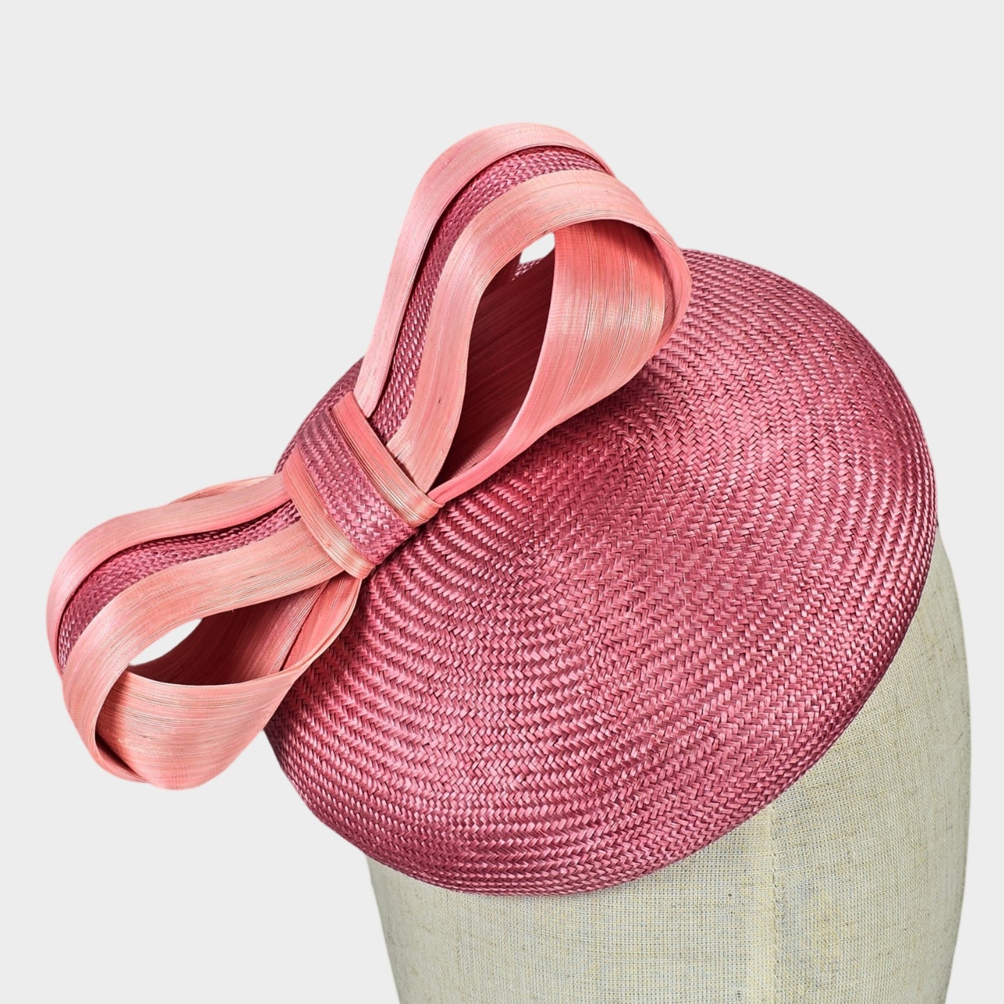 Fine straw coral pink pillbox hat