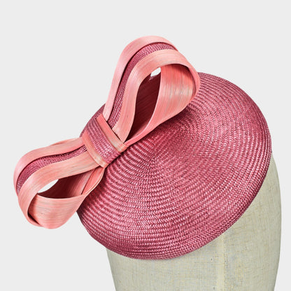 Fine straw coral pink pillbox hat