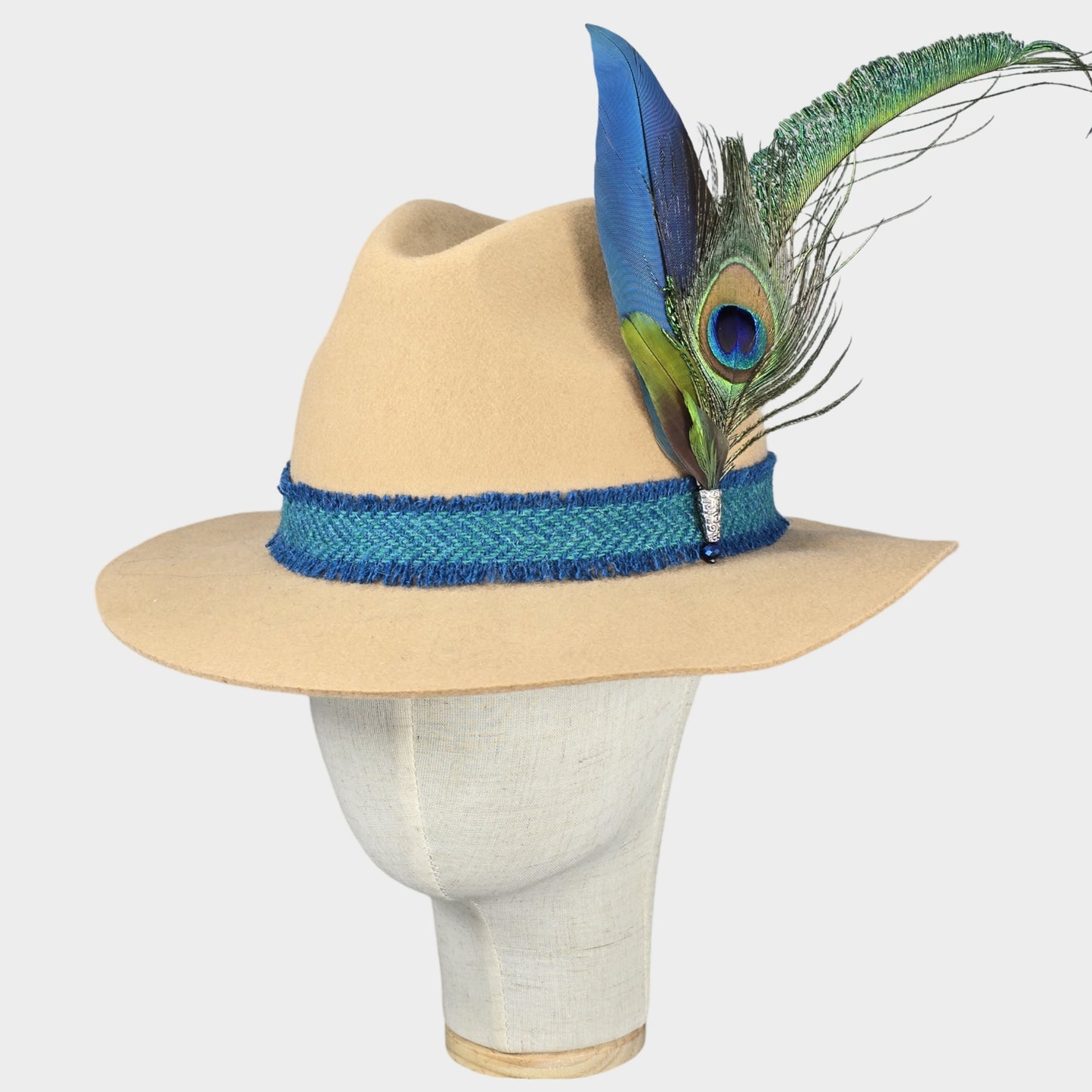 Harris Tweed hat band with feathers