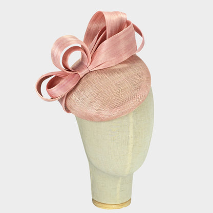 Pale pink pillbox hat with abaca silk bow