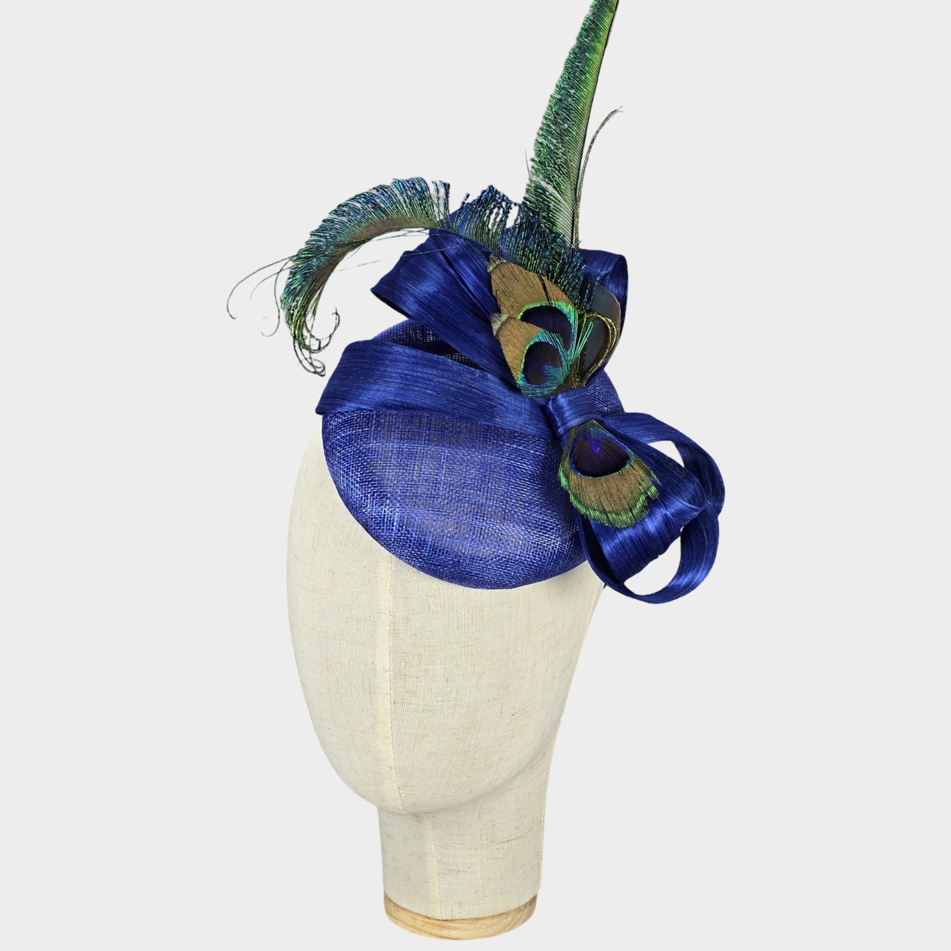 royal blue sinamay pillbox hat with abaca silk bow