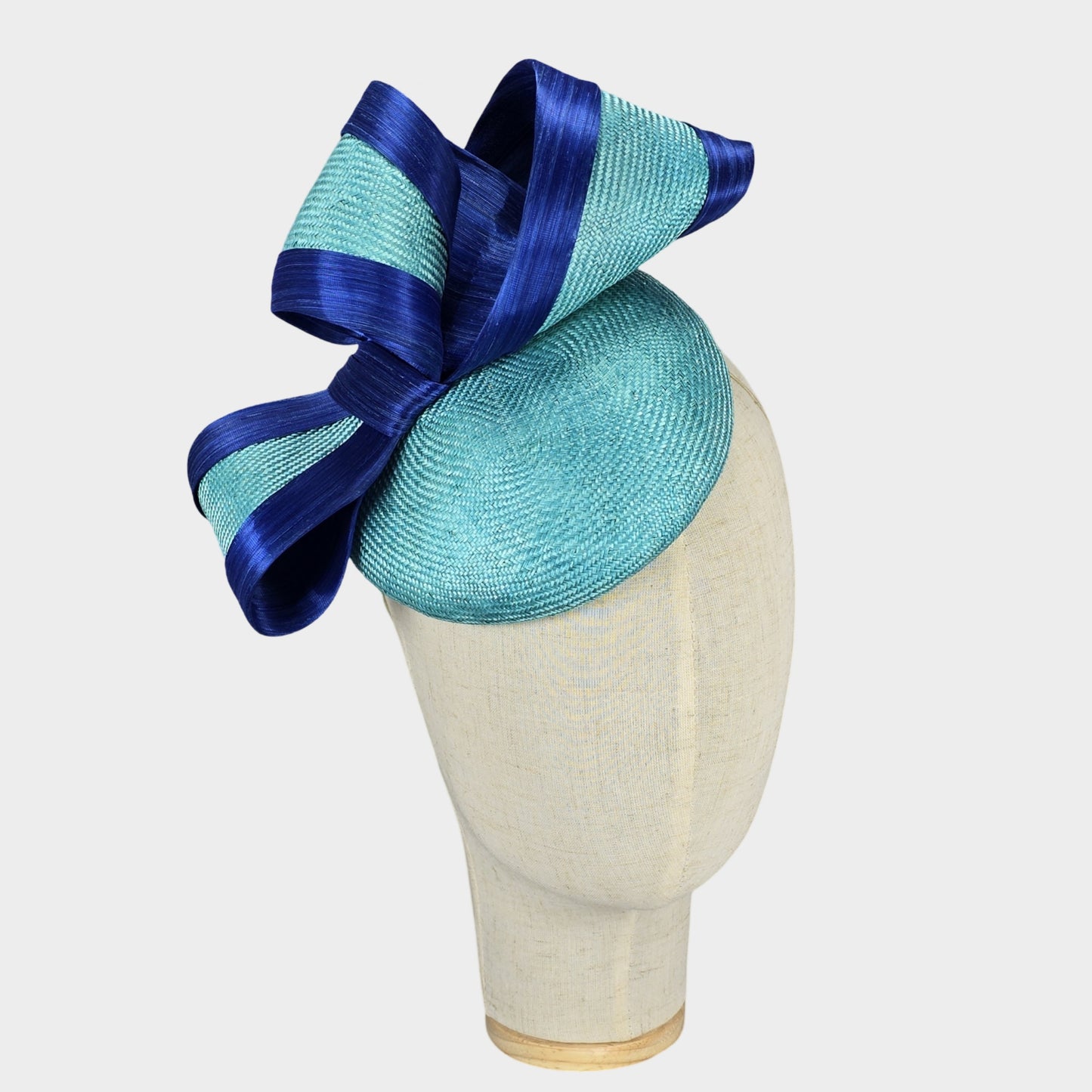 Sea green straw pillbox hat with bow