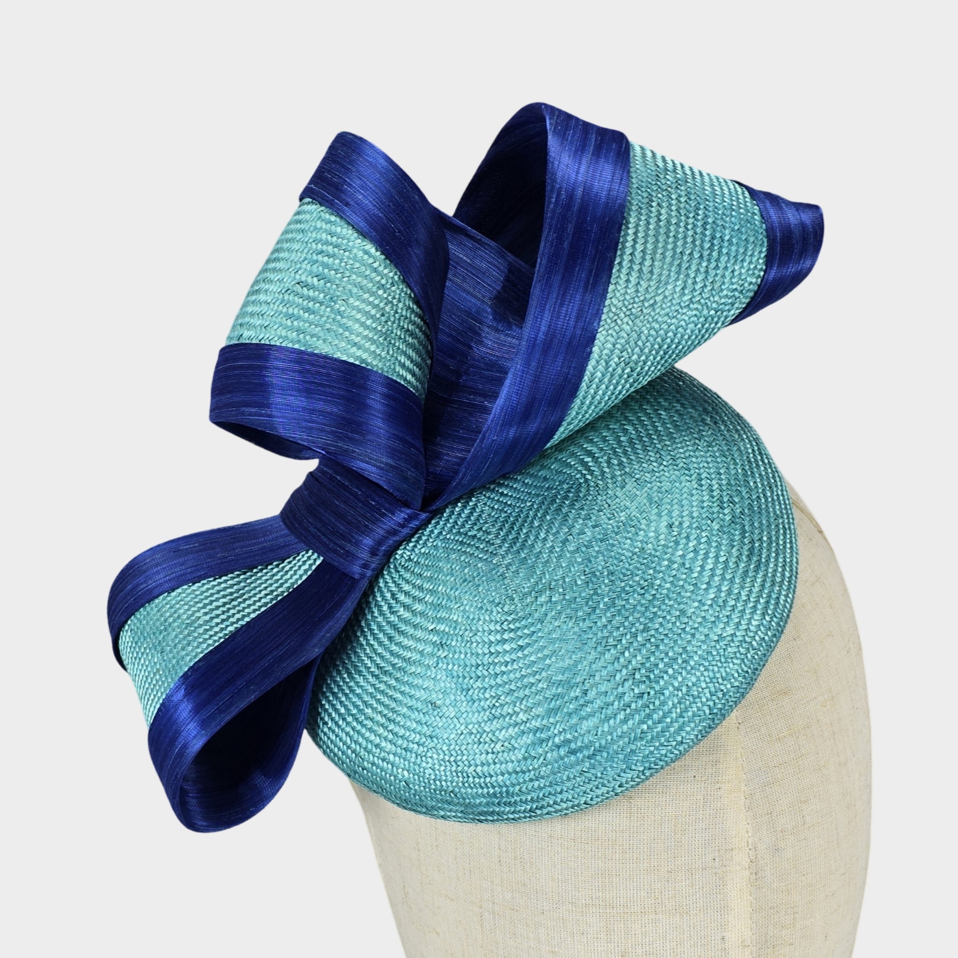 Sea green fine straw pillbox hat with bow