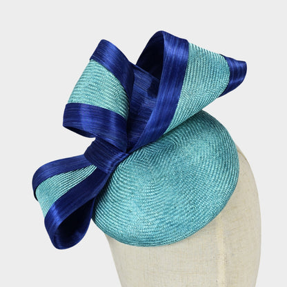 Sea green fine straw pillbox hat with bow
